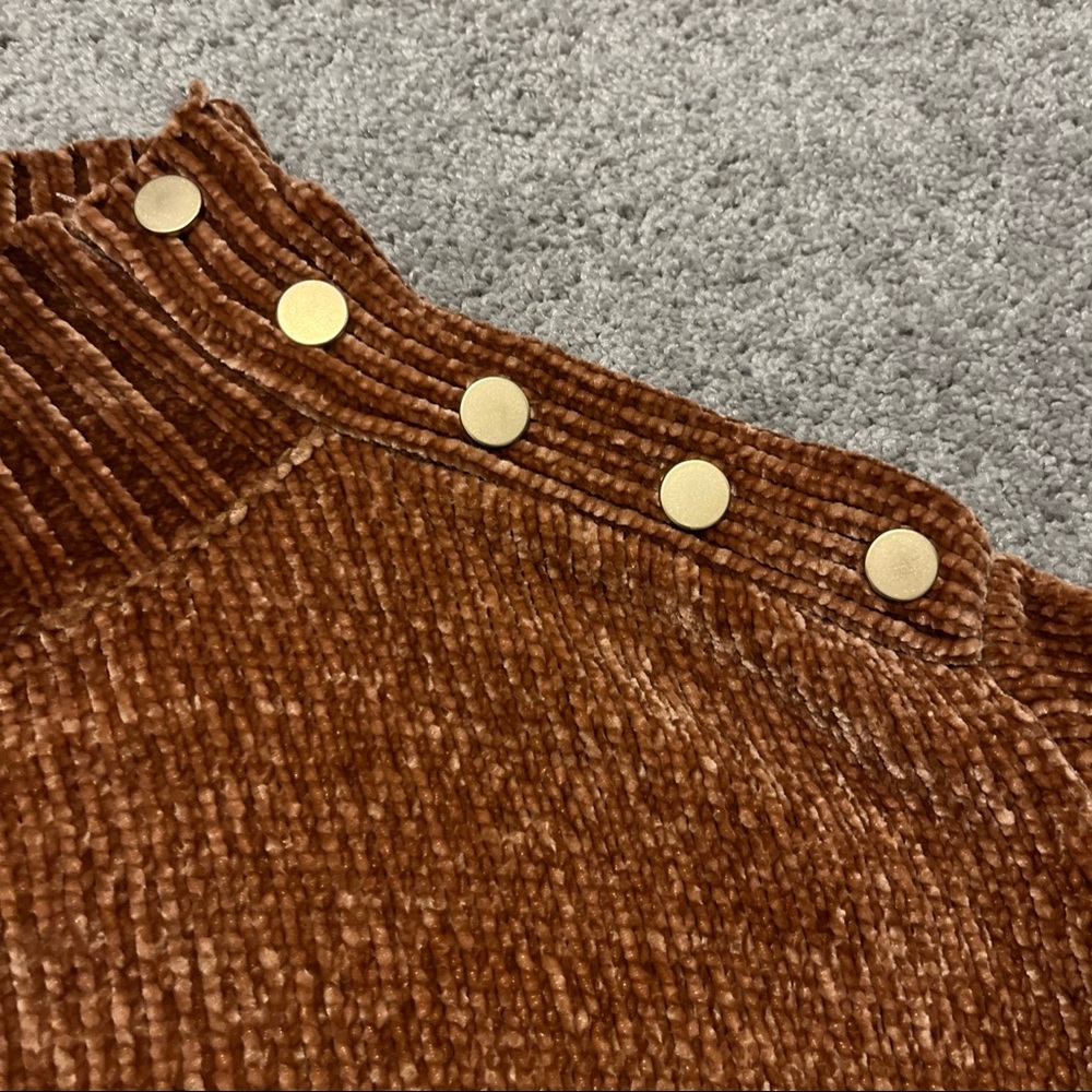 Cynthia Rowley Brown chenille cozy oversized Turtleneck Sweater gold buttons - Picture 5 of 8